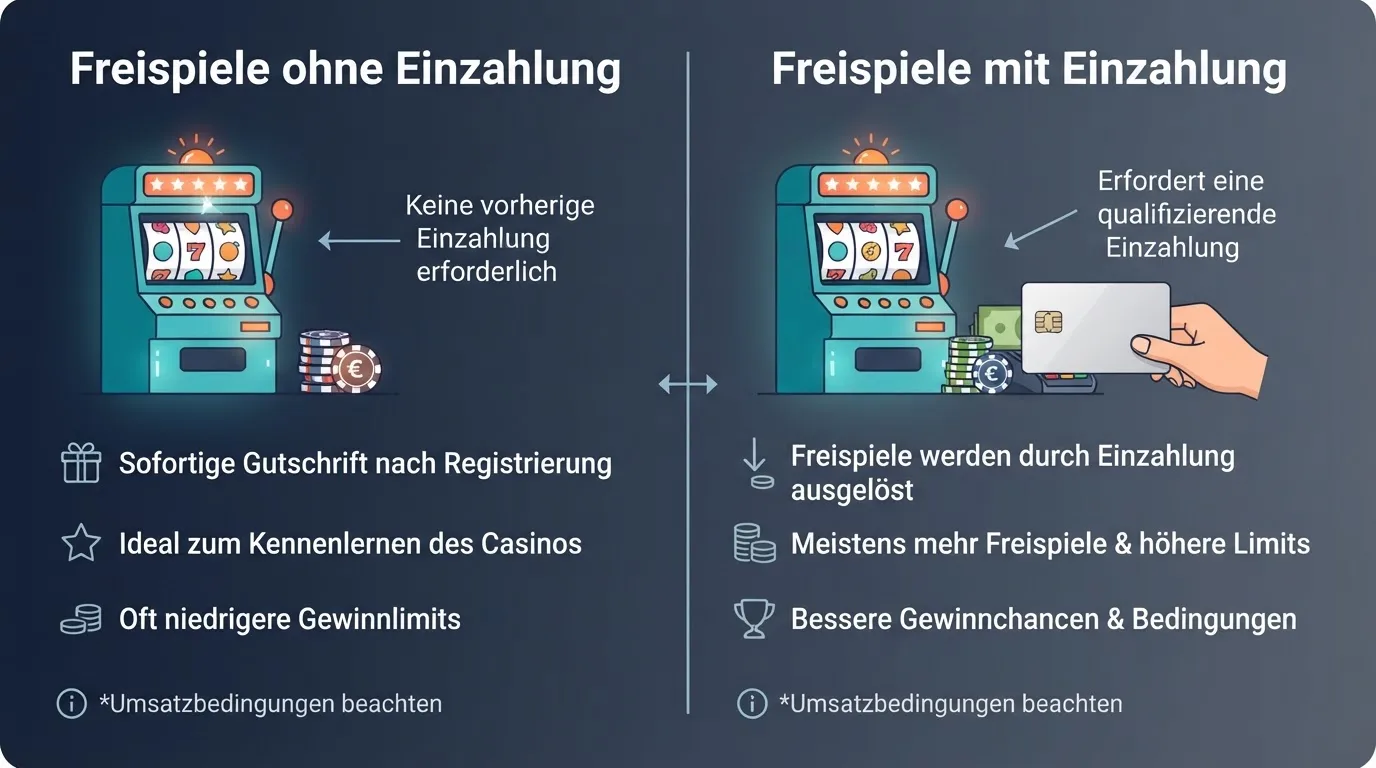Infografik-Skizze zum Vergleich von Freispielen mit und ohne notwendige Geldüberweisung