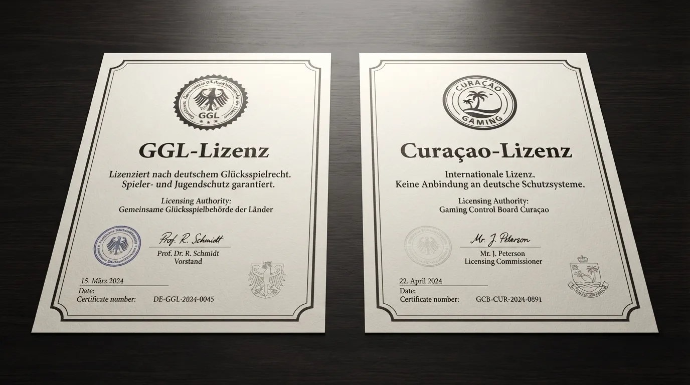 Vergleichsggrafik deutscher GGL-Lizenz versus Curaçao-Offshore-Regulierung