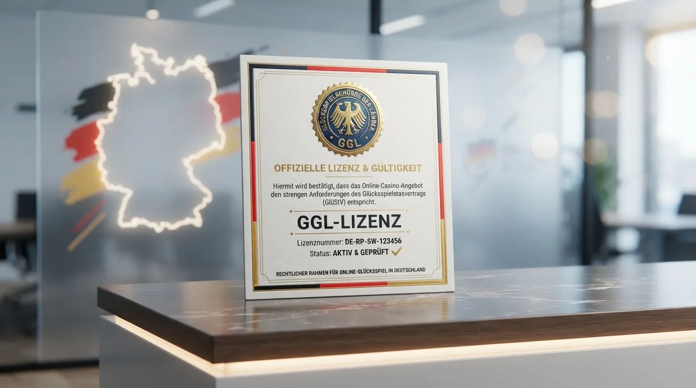 GGL-Lizenz-Symbol und Rechtsrahmen für Online-Casinos in Deutschland mit GlüStV-Verweisen
