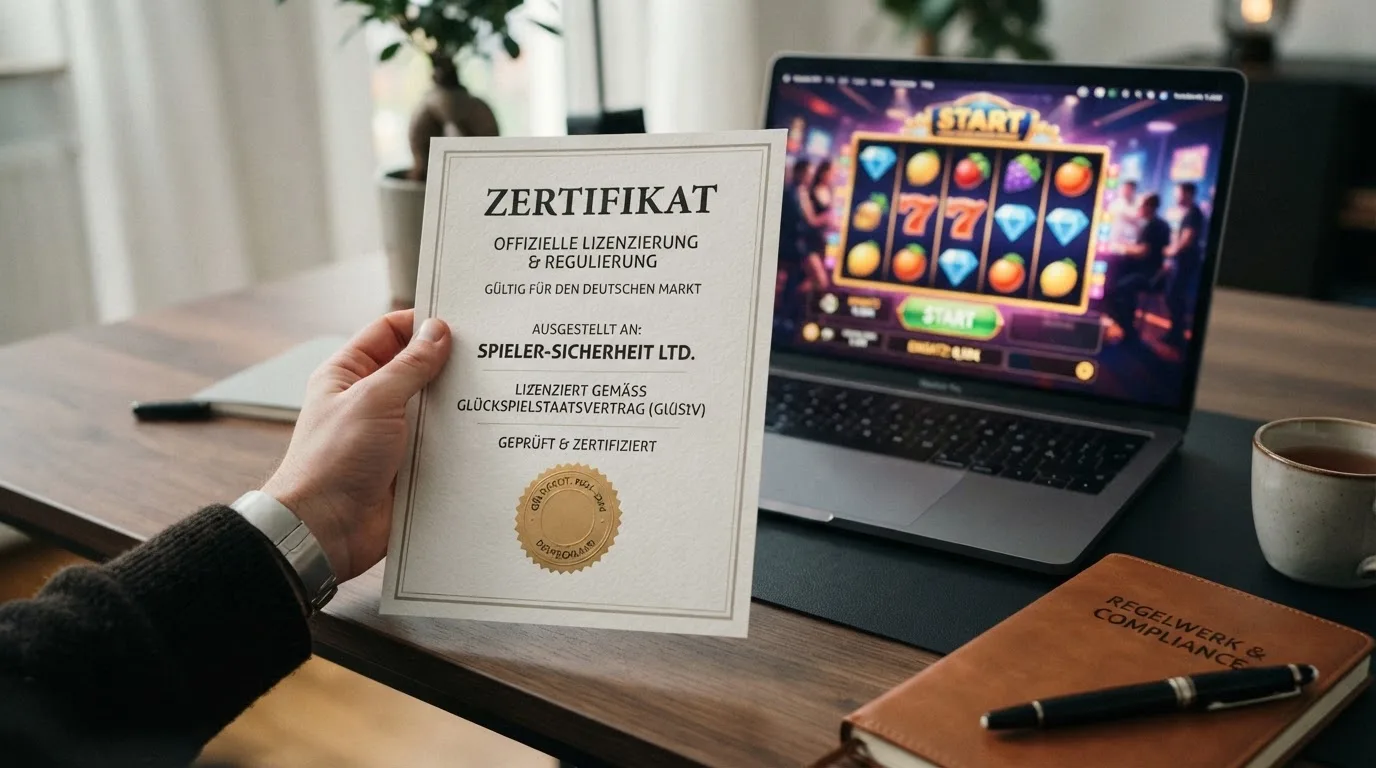 GGL-Lizenz-Siegel neben einem internationalen Lizenz-Logo mit deutschem Flaggen-Hintergrund
