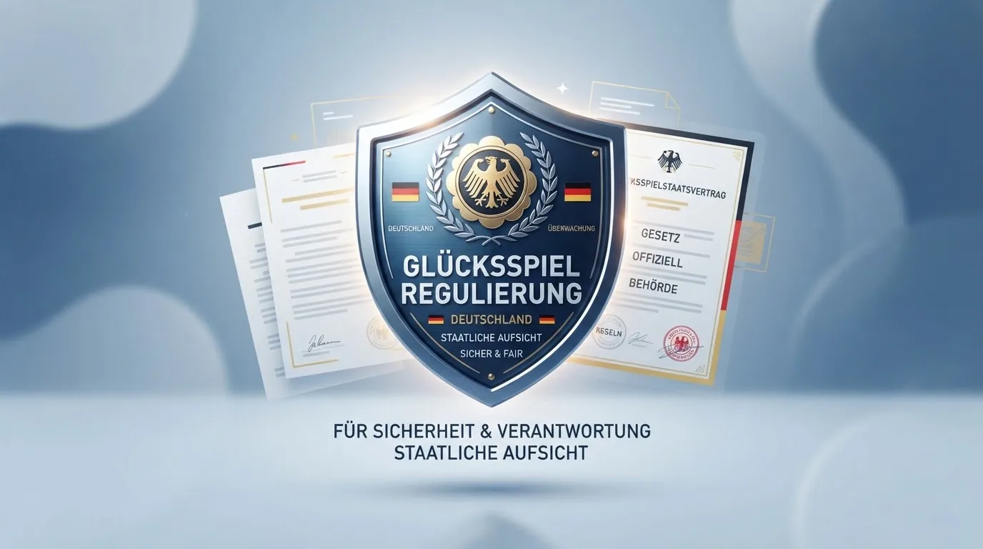 Glücksspiel-Regulierung-Grafik mit GGL-Logo und rechtlichen Hinweisen im Vordergrund