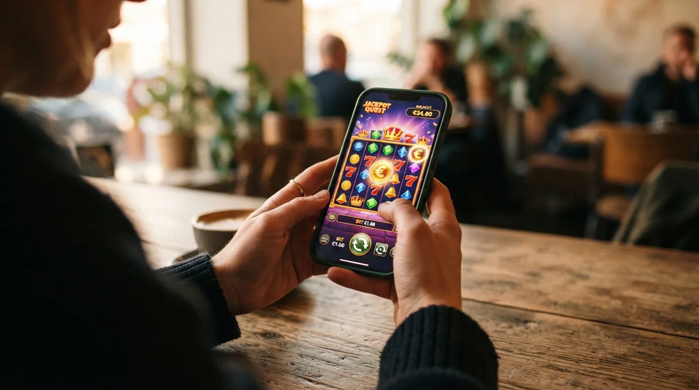 Spieler nutzt ein Smartphone für mobiles Spielen mit einer optimierten Touch-Benutzeroberfläche