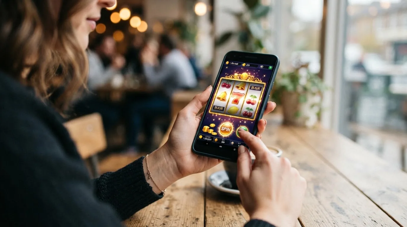 Smartphone-Bildschirm mit einer mobilen Casino-Oberfläche und einer Bonus-Aktivierung
