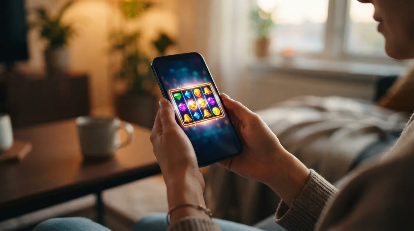 Smartphone-Übersicht, die mobile Casino-App-Schnittstellen mit Bonus-Optionen zeigt