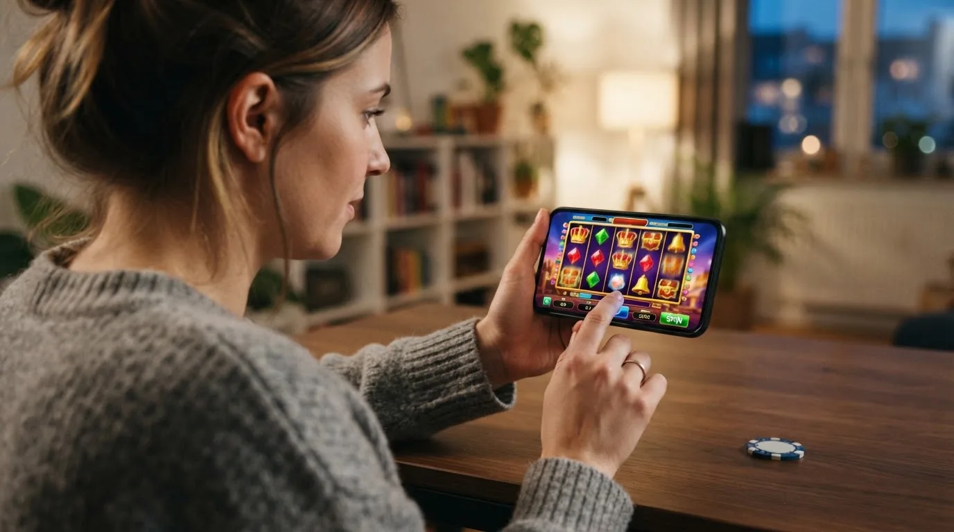 Darstellung eines Smartphones mit einer Casino-App auf dem Display und Zahlungsmethoden-Logos