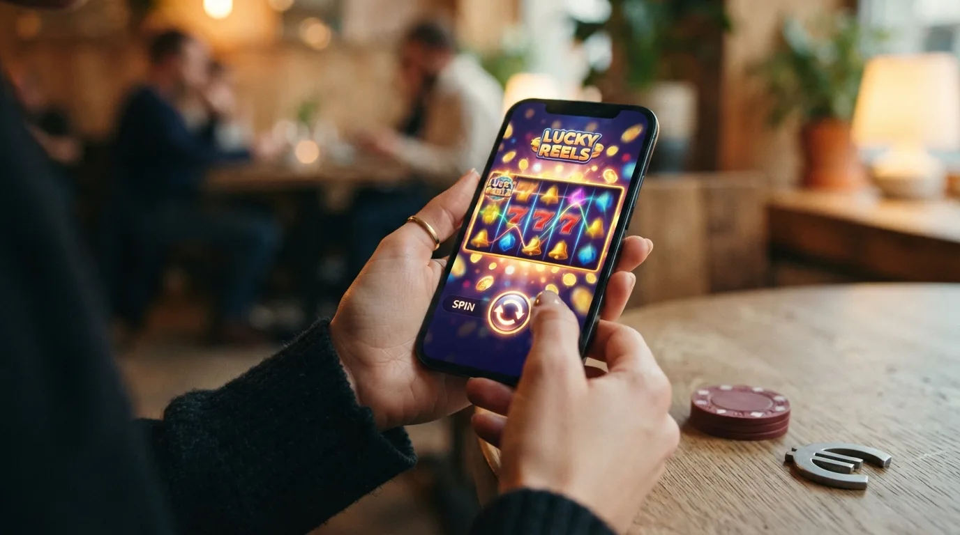 Nahaufnahme eines mobilen Spielbildschirms mit einem Slot-Symbol im Fokus