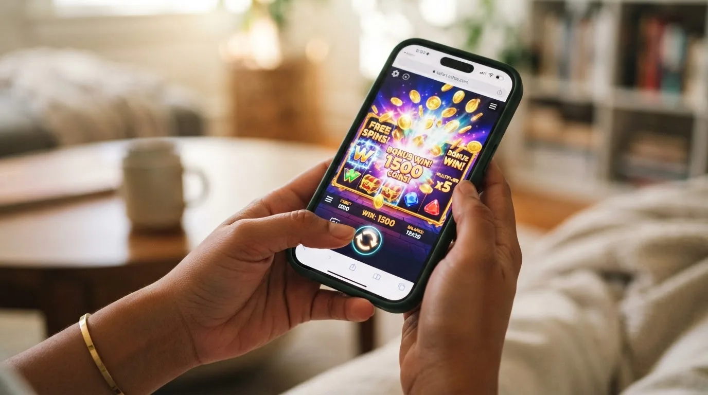 Mobile Slot-Maschine auf Smartphone-Bildschirm mit Browser-Interface Ansicht