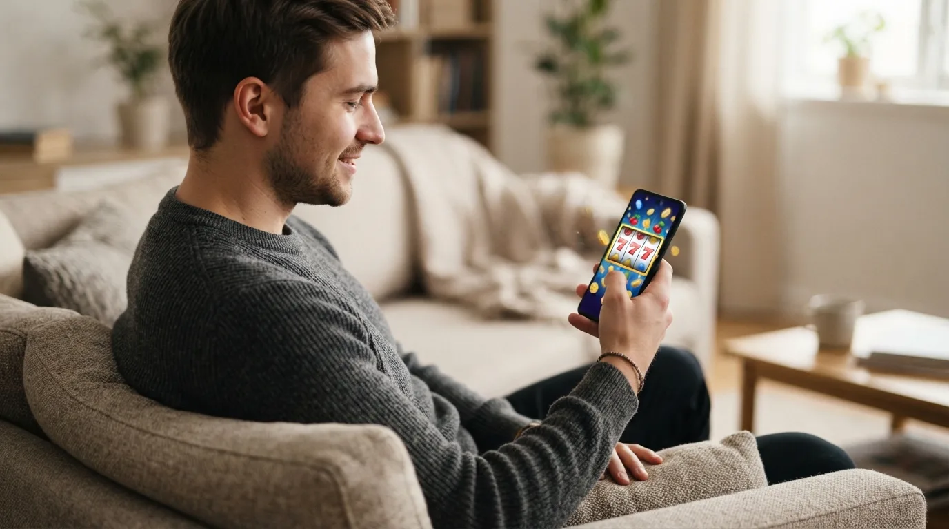Smartphone zeigt Casino-App in der Hand