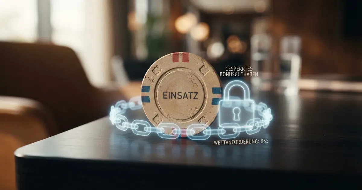 Konzept-Illustration eines gebundenen Bonus, der erst nach einem definierten Dreh-Umsatz freigeschaltet wird