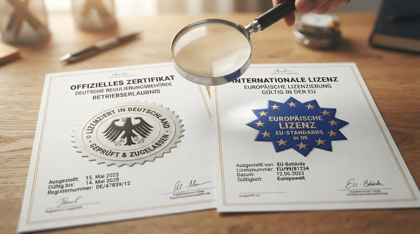 Visuelle Gegenüberstellung von strengen deutschen und flexiblen europäischen Lizenzvorgaben