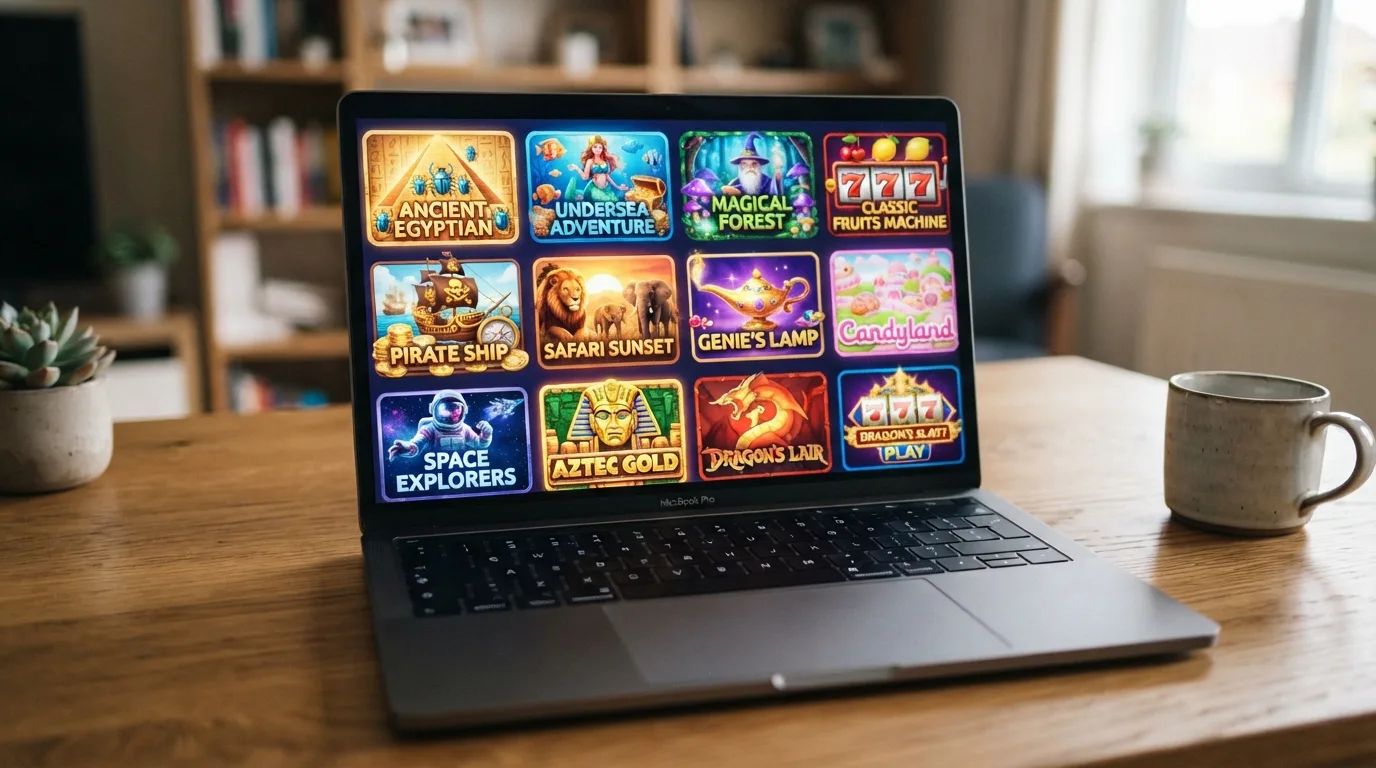 Spielautomat-Auswahl in einem Online-Casino mit Book-Slots und anderen populären Titeln
