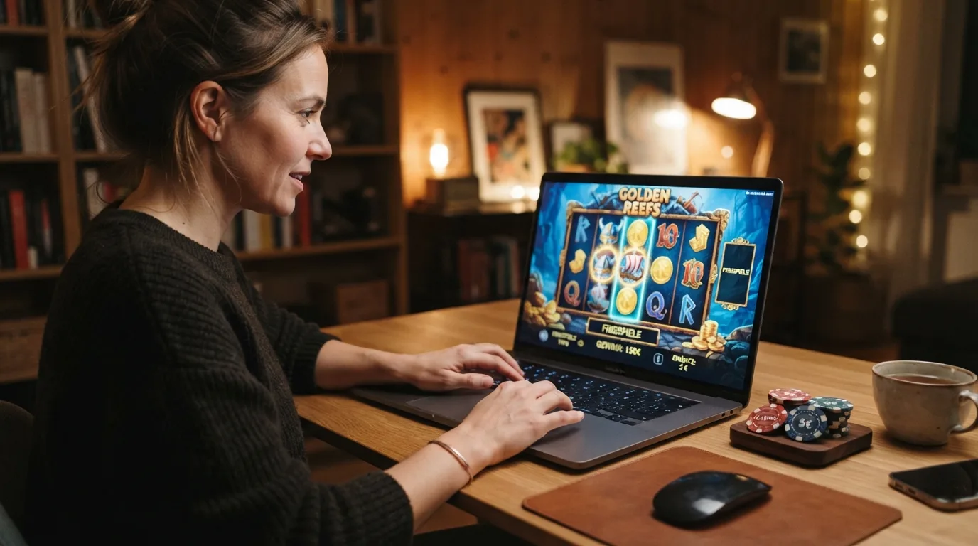 Übersichtsszene mit Spielautomaten-Grafik, Fokus auf Slot-Titel und deren Eigenschaften