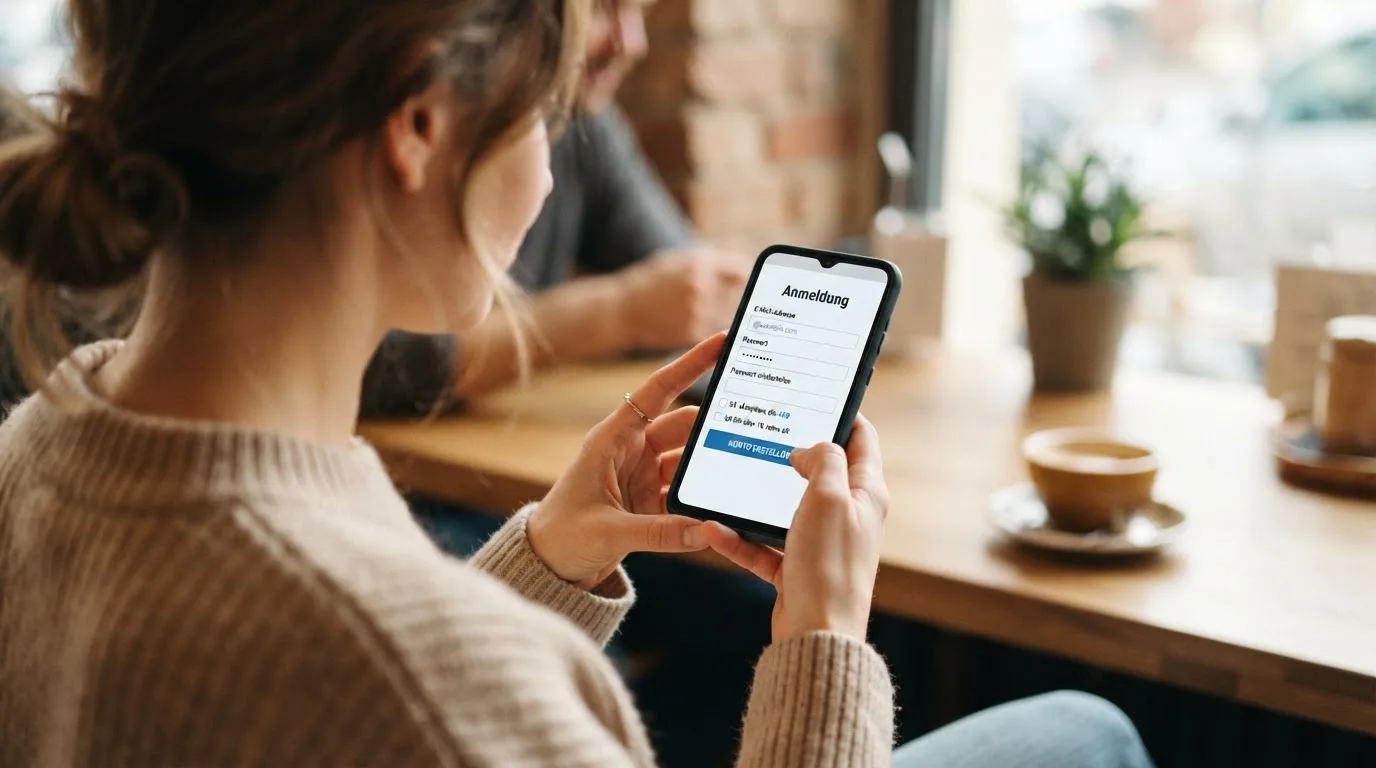 Detailansicht einer Smartphone-Bedienoberfläche bei der Registrierung und Anmeldung
