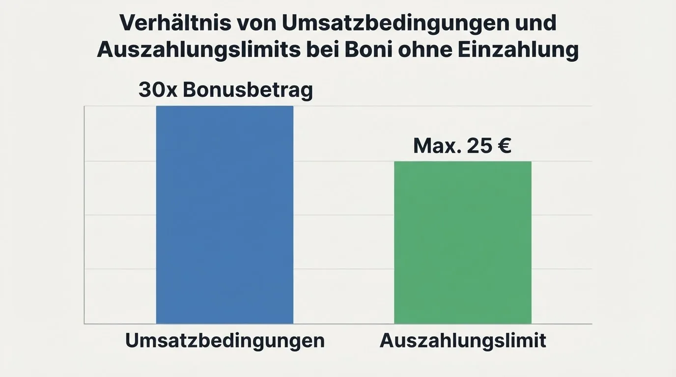 Grafische Darstellung von Umsatzbedingungen und versteckten Kosten eines No-Deposit-Bonus