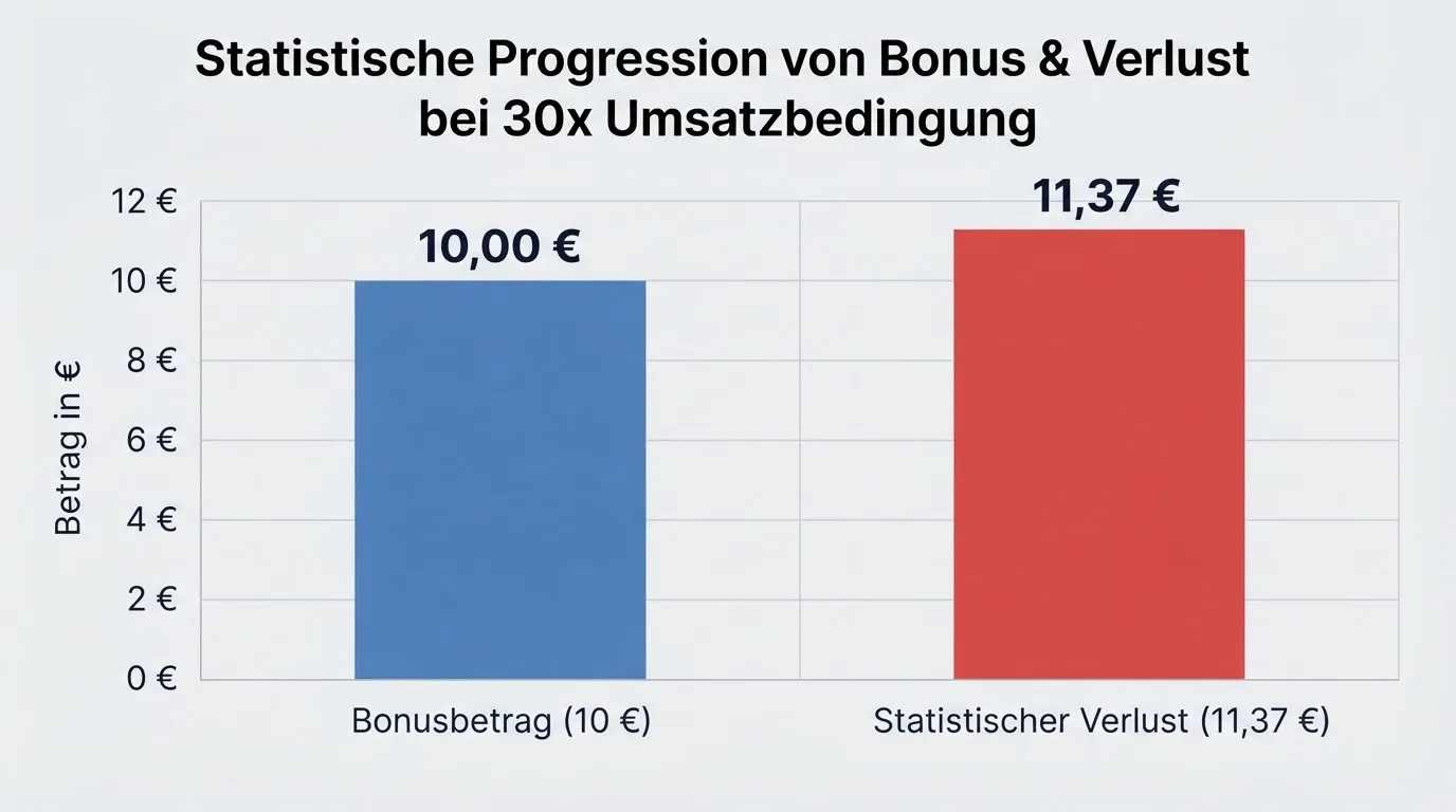 Grafische Aufschlüsselung wie Umsatzbedingungen das Bonusguthaben statistisch aufbrauchen