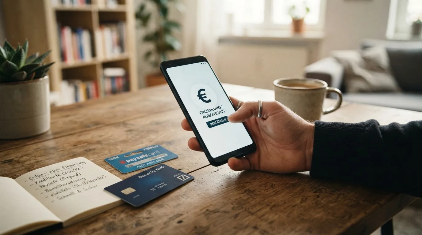 Zahlungsmethoden-Konzept für Online-Casinos mit E-Wallet-Logos und Geldtransfer-Symbolen